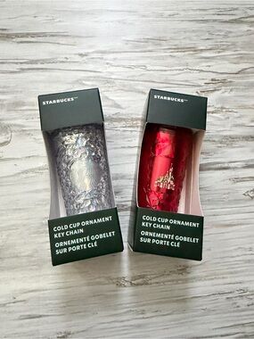Starbucks Silver Iridescent & Metallic Red Cold Cup Key Chain Duo